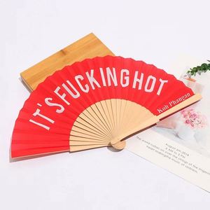 Ventas Promocionales, Abanico Plegable de Mano Personalizado de 23 cm, de Poliéster, Algodón y Bambú, Hermoso Abanico de Madera para Danza al Aire Libre - Product Image 2