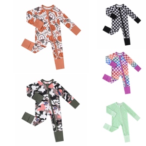 Groothandel Multicolor Bamboe Babykleding Gestreept Geruit Ecologisch Vriendelijke Tweezijdige Rits Op Maat Baby Pyjama Sets - Product Image 1