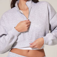 Ensemble 2 pièces avec logo personnalisé, sweat-shirt court à demi-glissière, ensemble deux pièces de pantalons de survêtement en coton pour femmes