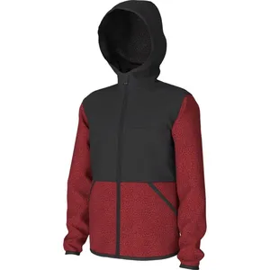 2023 OEM Custom Logo Patchwork Hooded Fleece Jacket For Men Winter Warm Fleece Coat Men