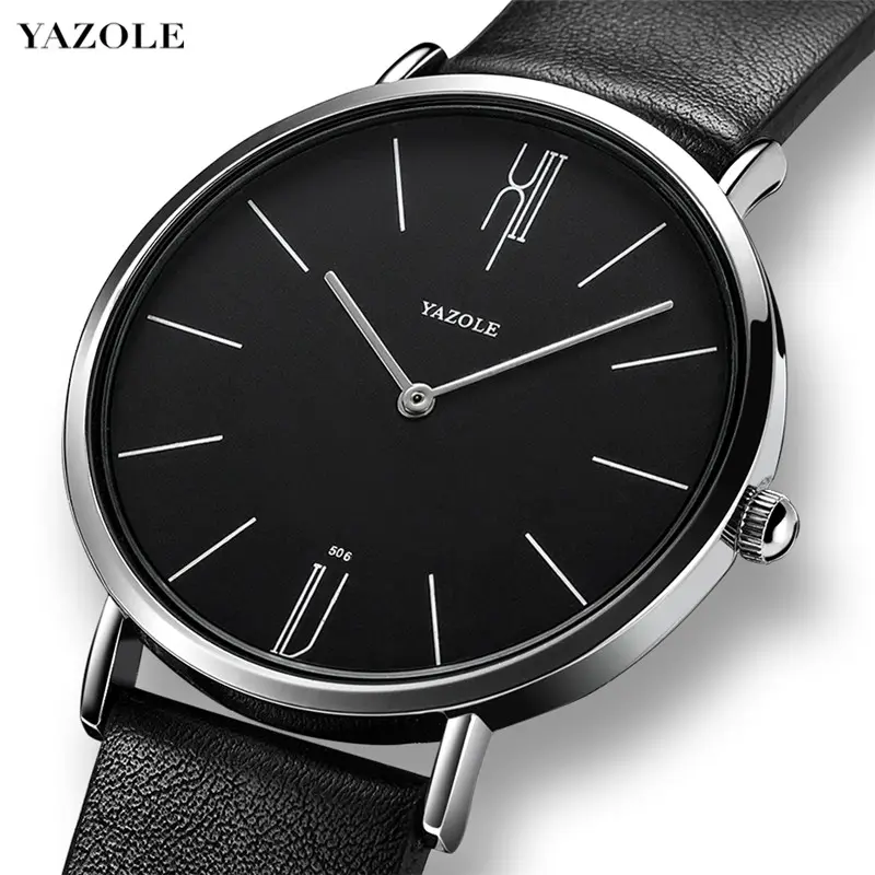YAZOLE 506 Брендовые мужские деловые наручные часы с кожаным ремешком простые 2 руки аналоговый дисплей водонепроницаемые мужские кварцевые часы reloj hombre