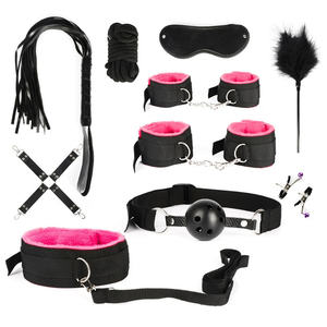 Welgewilde AM-SM243 Leren Sm Bondage <span class=keywords><strong>Kit</strong></span> Voor Volwassenen-Sm Gameplay Set Handboeien Kraag Blinddoek Tepelklemmen Zweep Vibrator - Product Image 2