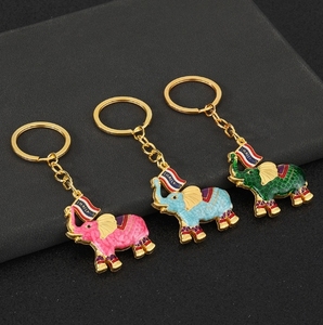 Porte-clés mousqueton élégant en acier inoxydable UV, motif éléphant thaïlandais, accessoire de sac, cadeau de voyage, couleur - Product Image 1