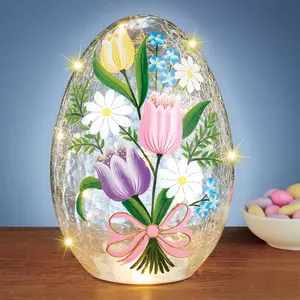 Popular Luminous Glass Crack Egg Handmade Glass Ball With LED Light Inside Decorations For Easter Decoration