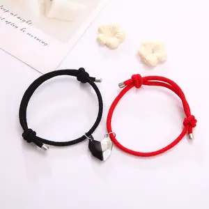 Gelang pasangan anyaman Fashion Korea sepasang cinta gelang pasangan batu harapan perhiasan jahitan magnetik Heartbreak