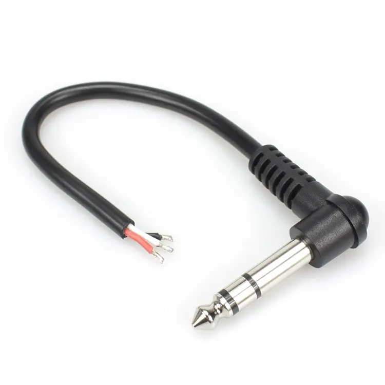 Right Angle 6.35mm Stereo Jack Plug cable with open wire TRS Right angle Plug Guitar Audio Patch Cable