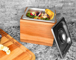Comptoir de cuisine boîte compostable insert en acier inoxydable antirouille stockage de fast food petit bac à compost en <span class=keywords><strong>bois</strong></span> d'acacia de qualité supérieure - Product Image 5
