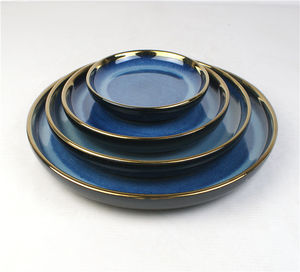 <span class=keywords><strong>UNICASA</strong></span>-Plato de cerámica azul para postre y ensalada, juego de platos de cerámica para servir - Product Image 1
