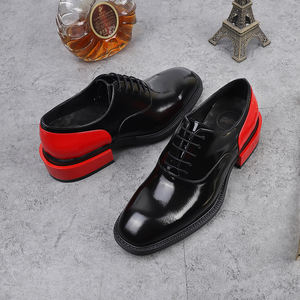 Zapatos de cuero genuino Punta estrecha Zapatos de vestir para hombres Oficina Oxfords Color rojo y negro patchwork - Product Image 5