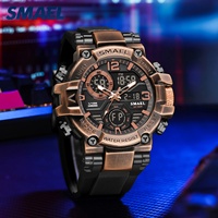 Montre à bracelet en caoutchouc lumineuse numérique à LED SMAEL 8110 avec chronographe, alarme, résistance à l'eau 50 bars, sport, homme