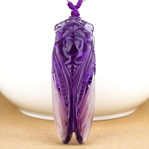 Collier pendentif cigale en améthyste simulée fait main, bijoux en cristal pour la mode féminine - Product Image 1
