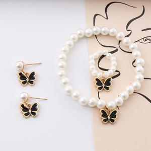 Butterfly Jewelry <b>Set</b> Imitation Pearl Gold Plated Necklace Earrings <b>Bracelet</b> Women's Party Fashion Accessories - Product Image 2