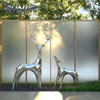 Sculpture de cerf en acier inoxydable poli miroir - Installation artistique abstraite moderne forgée à la main H120cm pour jardins extérieurs