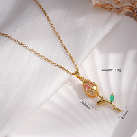 Collar con Colgante de Lujo, Collar con Colgante de Tulipán de Circonita Colorida, Collar de Cristal Brillante para Mujer, Gargantilla Romántica con Flores