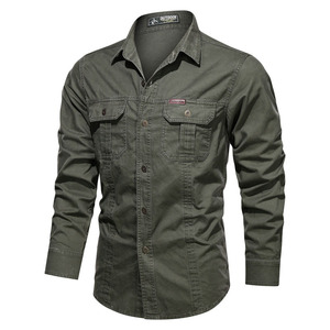 Chemise de travail décontractée pour <span class=keywords><strong>homme</strong></span>, style automne, 100 % coton, <span class=keywords><strong>grande</strong></span> <span class=keywords><strong>taille</strong></span>, coupe ample, manches longues, pantalon délavé - Product Image 3
