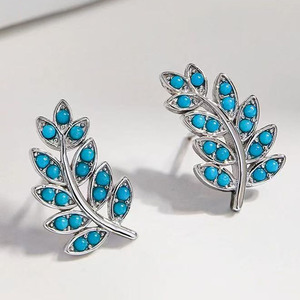 Boucles d'oreilles turquoise à la mode de style classique en motif géométrique de feuille de pin - Product Image 2
