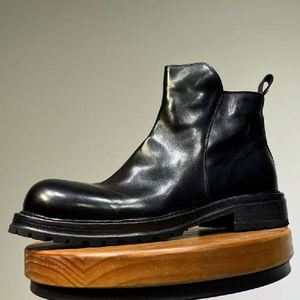 Bottes Chelsea d'hiver en cuir Marpich, décontractées, mi-mollet, construction Goodyear Welt, semelle épaisse antidérapante, fermeture à enfiler - Product Image 1