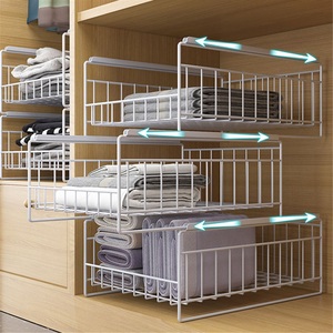 Kitchen <b>Storage</b> Standing Modern Stainless Steel Double-Tier Towel Racks Drawer-Type Sliding Cabinets Punch-Free Pull <b>Baskets</b> - Product Image 1