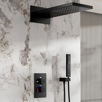 Mitigeur thermostatique mural en laiton chromé pour bain et douche, avec pommeau de douche carré effet pluie, idéal pour usage hôtelier
