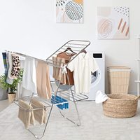 Séchoir à linge pliable sur pied à 2 niveaux en acier inoxydable avec ailes réglables