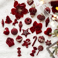 Décorations de Noël floquées, formes assorties, bordeaux, vente en gros, en vrac, pièce unique