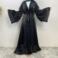 1432 # B lumière fluide brillant soie matériel nouveau Design deux couches manches amples chic mode populaire dames islamique ouvert Abaya