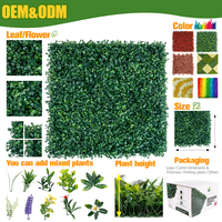 Panneau mural de haie artificielle en buis vert massif 50x50cm, fausse plante verte de type eucalyptus et lierre pour décoration intérieure et extérieure, toile de fond