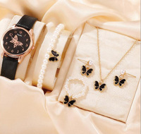 Mode 5 pièces fille montre cadeau ensemble rose Quartz dames montre ensemble mignon papillon montre et Bracelet ensemble femmes