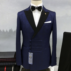 时尚城市男士小西装枪翻领高端伴郎连衣裙亮丽单排扣修身男士套装。 - Product Image 5