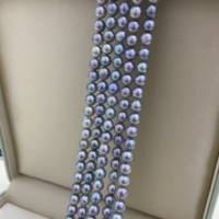 Collier de perles Akoya naturelles argentées, grises et bleues de 6,5-7 mm, provenant d'eau de mer japonaise, bijoux fins populaires