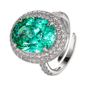 Bijoux de mode écologiques en laiton plaqué or, anneau <span class=keywords><strong>halo</strong></span> en émail vert Paraïba et zircon vert 12*16mm pour un style vintage intemporel - Product Image 1