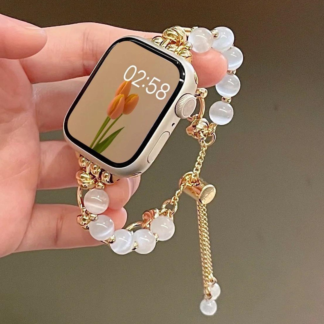 Женские браслеты с бусинами, металлические ремешки для Apple Watch 10, 42 мм, 46 мм, 49 мм, модный ремешок для часов IWatch 9/8/7/6/5/4