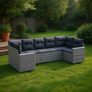 Pe <b>Rattan</b> Outdoor Garden <b>Sofa</b> Set 6 Seater Contemporary Weather Resistant Steel Frame Furniture - Product Image 2