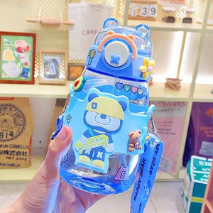 Large 600ml Kids Water <b>Bottles</b> with <b>Straw</b> Cute Cartoon Character Accessory Rope for School Travel Student Girls' Accessory - Product Image 6