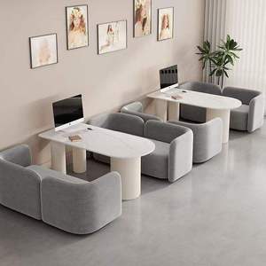 Juego de Muebles de Salón Color Crema, Mesa de Consulta Blanca y Sillas Tapizadas para Sala de Espera, para Salón de Belleza, Tienda de Vestidos de Novia - Product Image 2