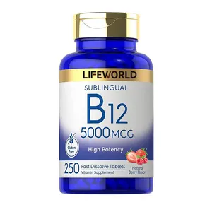 Lifeworld Private Label Natural Berry Flavor 1500mcg Supplements Energy Vegan Vitamin b12 Capsules