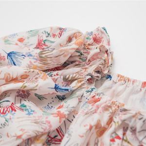 Haut court personnalisé pour femme à volants imprimé fleuri à manches courtes hauts à épaules dénudées - Product Image 5