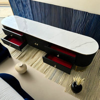Meuble de salon moderne Meuble TV en pierre Décoration en bois et acier inoxydable doré Meuble TV 200cm avec meuble de rangement
