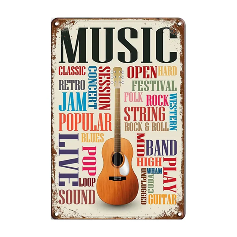 Muziek Gitaar Blues Pop Rock Roll Tin Poster Metal Teken Vintage Muurstickers Man Cave Gamer Room Decor Plaque Retro logo Plaat