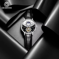 Ochstin Sonne-Mond Vollautomatische Mechanische Uhr mit Tourbillon, Echtlederarmband, Herrenuhr mit Glas, 3BAR Wasserdicht