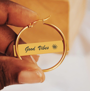 BINSHUO all'ingrosso gioielli personalizzati in acciaio inossidabile in bianco targhetta rettangolare scritta Laser incisa cerchio cerchio <span class=keywords><strong>orecchini</strong></span> donna - Product Image 2