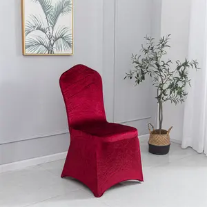 Luxury burgundy crushed velvet spandex elastic banquet chair cover for wedding
