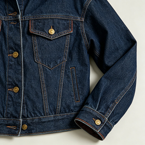 Leduo Customized Women <b>Dark</b> <b>Indigo</b> Cropped Denim Jacket Relaxed Fit Long Sleeve Casual <b>Jean</b> Coat - Product Image 4