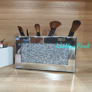 2024 nouveauté cristal diamants rempli <span class=keywords><strong>verre</strong></span> maquillage miroir porte-brosse - Product Image 4