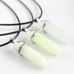 Collar de columna Hexagonal fluorescente, piedra luminosa, Gema de cristal Natural, Colgante de Piedra - Product Image 6