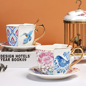 <b>Large</b> Capacity English Red Teacup Saucer Set Special Blue White Ceramic Coffee <b>Cup</b> Spatula French Afternoon Style Dinnerware - Product Image 1