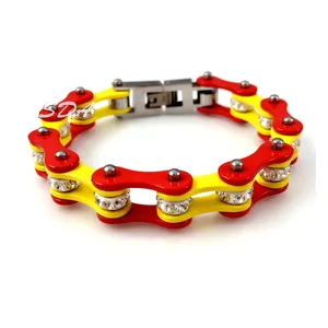 Bracelet scintillant de vélo pour femme, chaîne à maillons, couleur rouge et jaune, citron, en acier inoxydable, pour motard, 316