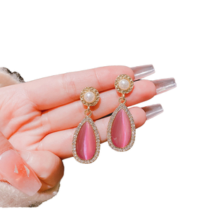 Boucles d'oreilles pendantes tendance en alliage plaqué argent avec perles et strass, motif goutte d'eau, style coréen, cadeau idéal pour femme - Product Image 3