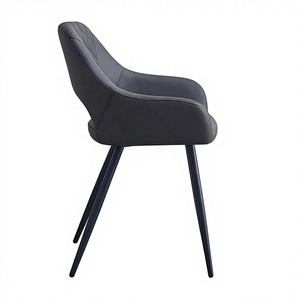 Chaise de salle à manger en cuir PU matelassé de luxe avec dossier et pieds en métal <span class=keywords><strong>noir</strong></span>, <span class=keywords><strong>fauteuil</strong></span> pour usage domestique et commercial - Product Image 6