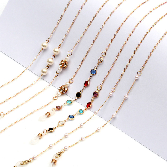 Vintage Metal Sunglasses with Lace-up Neck Strap Pendant Fashion Pearl Mask Chain for Women Eyewear Accessories with Cord Clip
